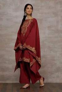 Parisa Pink Wool Front Open Poncho image 3