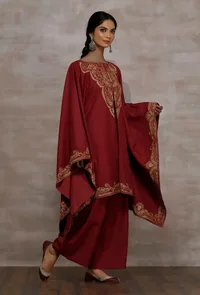 Parisa Pink Wool Front Open Poncho image 4