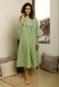 Green Lacy Gathered Dress image 1
