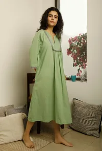 Green Lacy Gathered Dress image 2