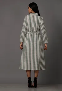 Green and White Stripes Pure Woven Cotton Dress image 5