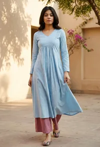 The Innocent Baby Blue Cotton Kurta image 1