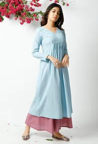 The Innocent Baby Blue Cotton Kurta image 4