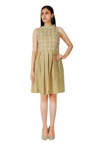 Faun Chikankari Cotton Mid-Length Dress image 2