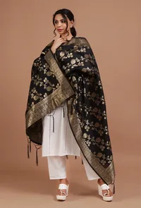 Black Color Semi Silk Dupatta With Zari Weaving image 2