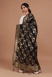 Black Color Semi Silk Dupatta With Zari Weaving image 3