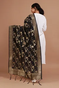 Black Color Semi Silk Dupatta With Zari Weaving image 4