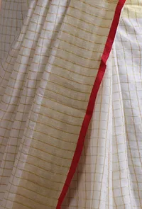 White Red Color Cotton Linen Saree With Unstitched Blouse image 6