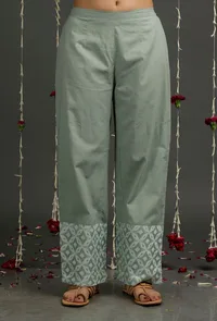 Olive Green Jamdani Straight Fit Pants image 1