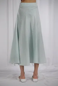 Green Cotton Striped Flared Skirt image 3