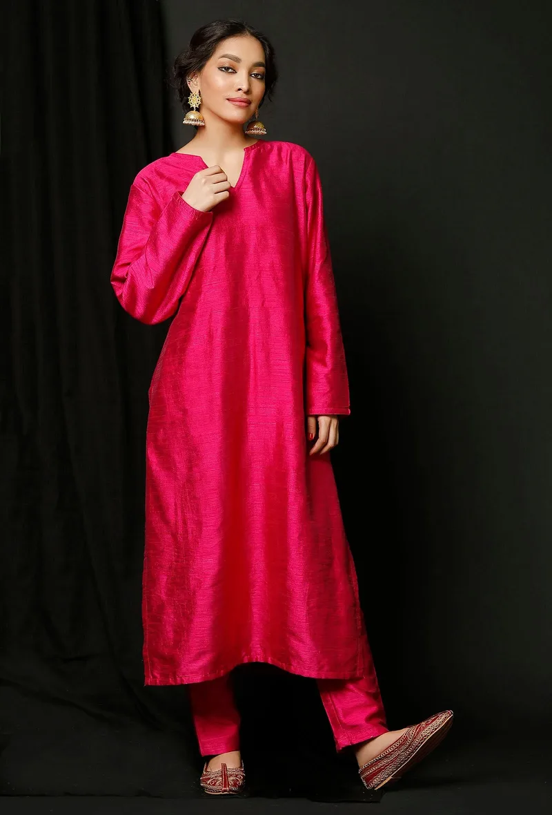 Pink Raw Silk Kurta