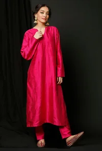 Pink Raw Silk Kurta image 1