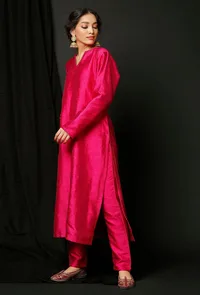 Pink Raw Silk Kurta image 2
