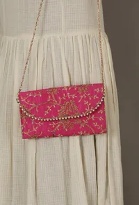 French Pink Zari Embroidered Silk Envelope Clutch image 2