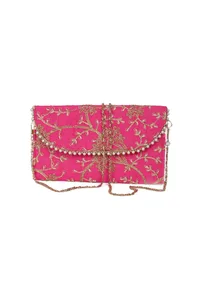 French Pink Zari Embroidered Silk Envelope Clutch image 3