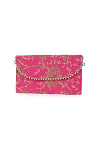 French Pink Zari Embroidered Silk Envelope Clutch image 4