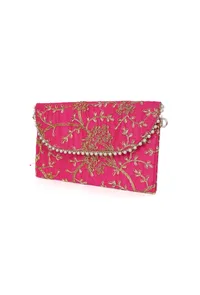 French Pink Zari Embroidered Silk Envelope Clutch image 5