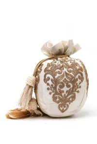 White Dupion Silk Potli with Gold Strings image 3