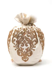 White Dupion Silk Potli with Gold Strings image 4