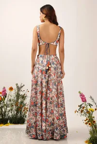 Set Of 3: Bella Floral Chintz Blouse With Lehanga Skirt & Organza Ruffled Dupatta image 3