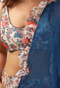 Set Of 3: Bella Floral Chintz Blouse With Lehanga Skirt & Organza Ruffled Dupatta image 6