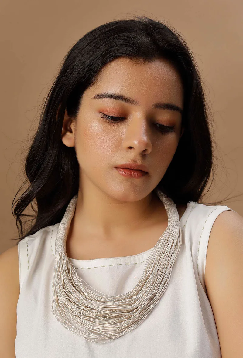 Ivory White Layered Thread Necklace