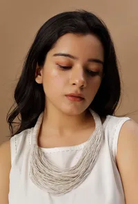 Ivory White Layered Thread Necklace image 1