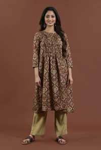 Heritage Patola Printed Tussar Silk Gathered Ethnic Kurta image 1