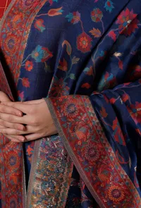 Set of 3: Black Kalidar Kurta with Palazzo with Blue Kani Dupatta image 4