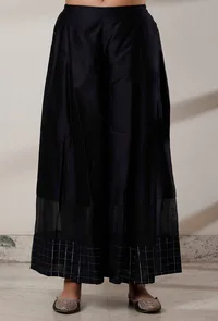 Set of 3: Black Kalidar Kurta with Palazzo with Blue Kani Dupatta image 6