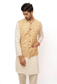 Coconut Cream Matka Silk Nehru Jacket image 2