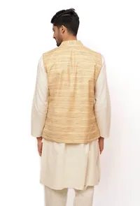 Coconut Cream Matka Silk Nehru Jacket image 5