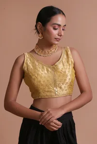 Golden Color Raw Silk Embroidered Blouse image 1