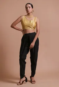 Golden Color Raw Silk Embroidered Blouse image 2