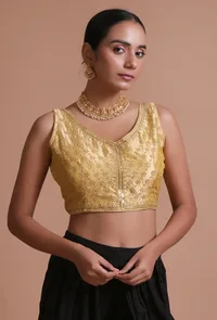 Golden Color Raw Silk Embroidered Blouse image 4