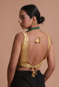 Golden Color Raw Silk Embroidered Blouse image 6