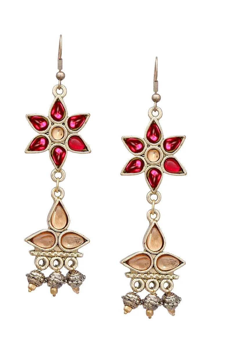 Pink-Yellow German Silver Afghan Earrings