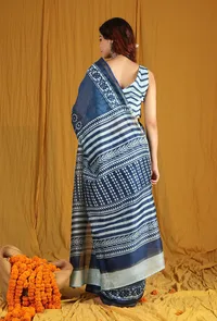 NoorTaj Chanderi Hand Block Printed Saree With Blouse image 2