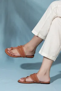 Tan Brown Cruelty free Leather inspired Kolhapuri image 1