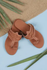 Tan Brown Cruelty free Leather inspired Kolhapuri image 2