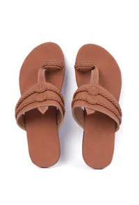 Tan Brown Cruelty free Leather inspired Kolhapuri image 3