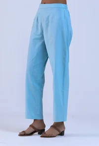 Women Blue Cotton Pant image 2