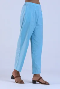 Women Blue Cotton Pant image 3