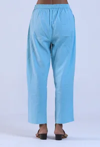 Women Blue Cotton Pant image 4