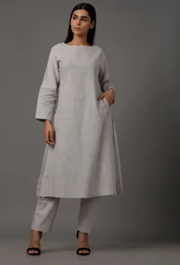 Set of 2: Powdered Blue Pure Woven Cotton Kurta and Pants image 1