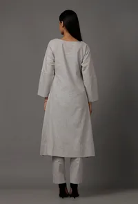 Set of 2: Powdered Blue Pure Woven Cotton Kurta and Pants image 3