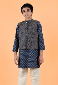 Axel Indigo Ajrakh Print Cotton Nehru Jacket image 1