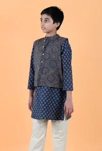 Axel Indigo Ajrakh Print Cotton Nehru Jacket image 2