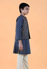 Axel Indigo Ajrakh Print Cotton Nehru Jacket image 3