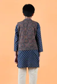 Axel Indigo Ajrakh Print Cotton Nehru Jacket image 4
